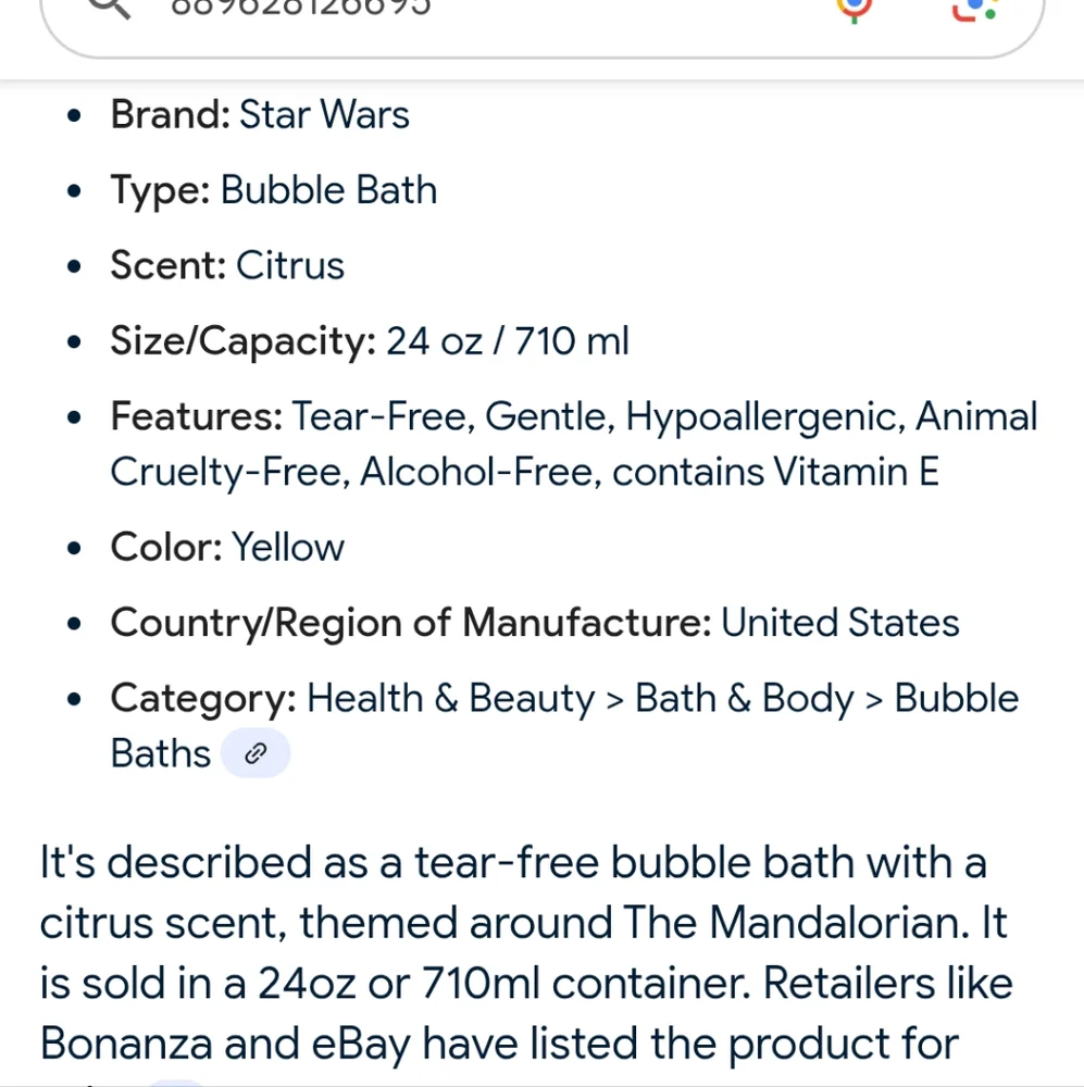NEW! Star Wars Citrus Bubble Bath 24oz